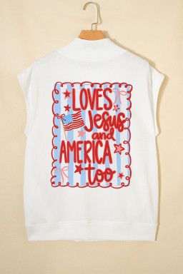 White Patriotic Flag Double Printed Mock Neck Tee