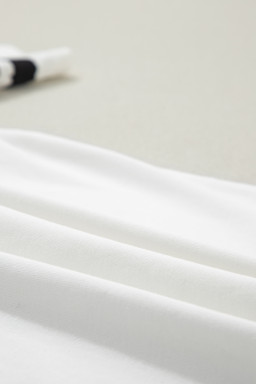 White USA Letter Printed Varsity Striped Sleeve Round Neck Tee