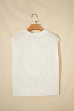 White Crochet Horseshoe Short Sleeve Knit Sweater