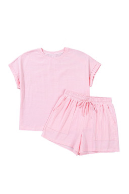 Pink Stripe Matching Oversized Tee and Drawstring Shorts Set