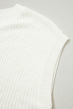 White Crochet Horseshoe Short Sleeve Knit Sweater