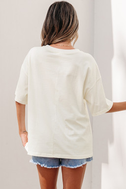Beige Star Print Stud Detail Cotton Jersey Top
