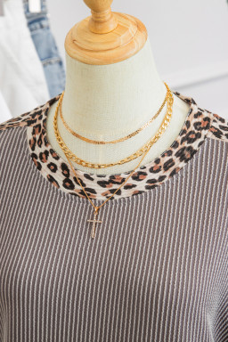Light Grey Leopard Trim Twist Ribbed Short Set