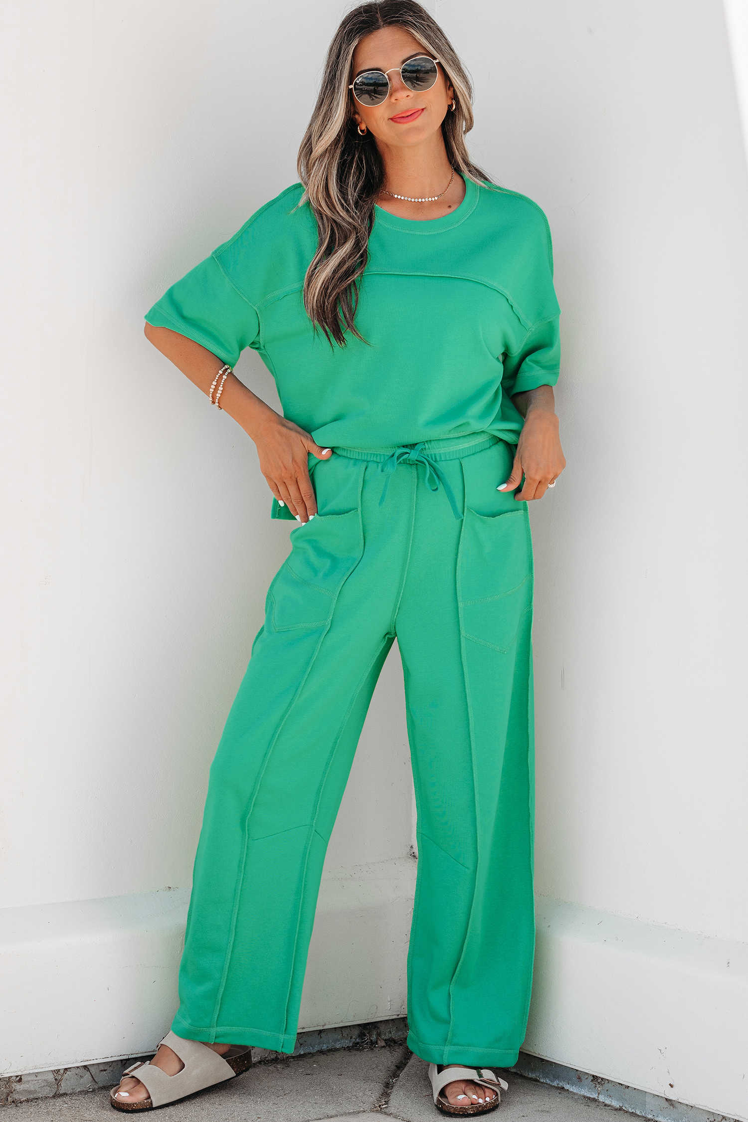 Mint Green Drop Shoulder Boxy Tee and Barrel Pants Set