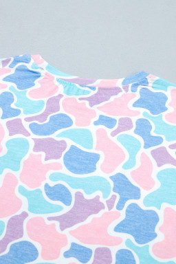 Multicolour Camouflage Print Preppy Fashion Tunic Tee