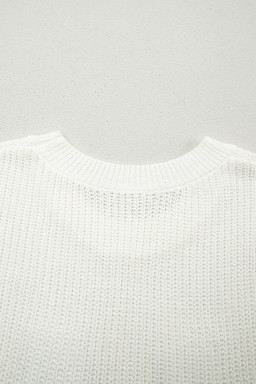 White Crochet Horseshoe Short Sleeve Knit Sweater