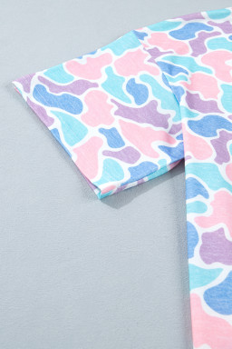 Multicolour Camouflage Print Preppy Fashion Tunic Tee