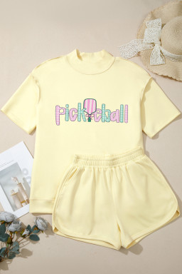 Yellow Cream pickleball Mock Neck Tee Athleisure Short Set