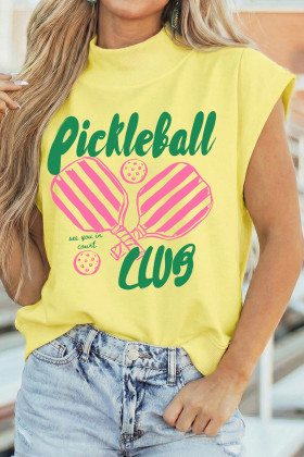 Yellow Pickleball Club Game Day Graphic Mock Neck Top