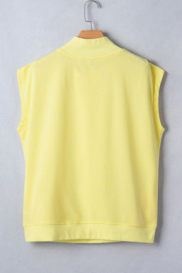 Yellow Playful Sea Stamps Printed Mock Neck Short Sleeve Top