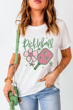 White Pickleball Sweet Flower Printed T Shirt