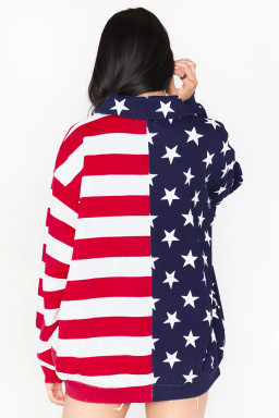 Multicolour Stars Stripes American Flag Zipped Collar Oversized Sweatshirt