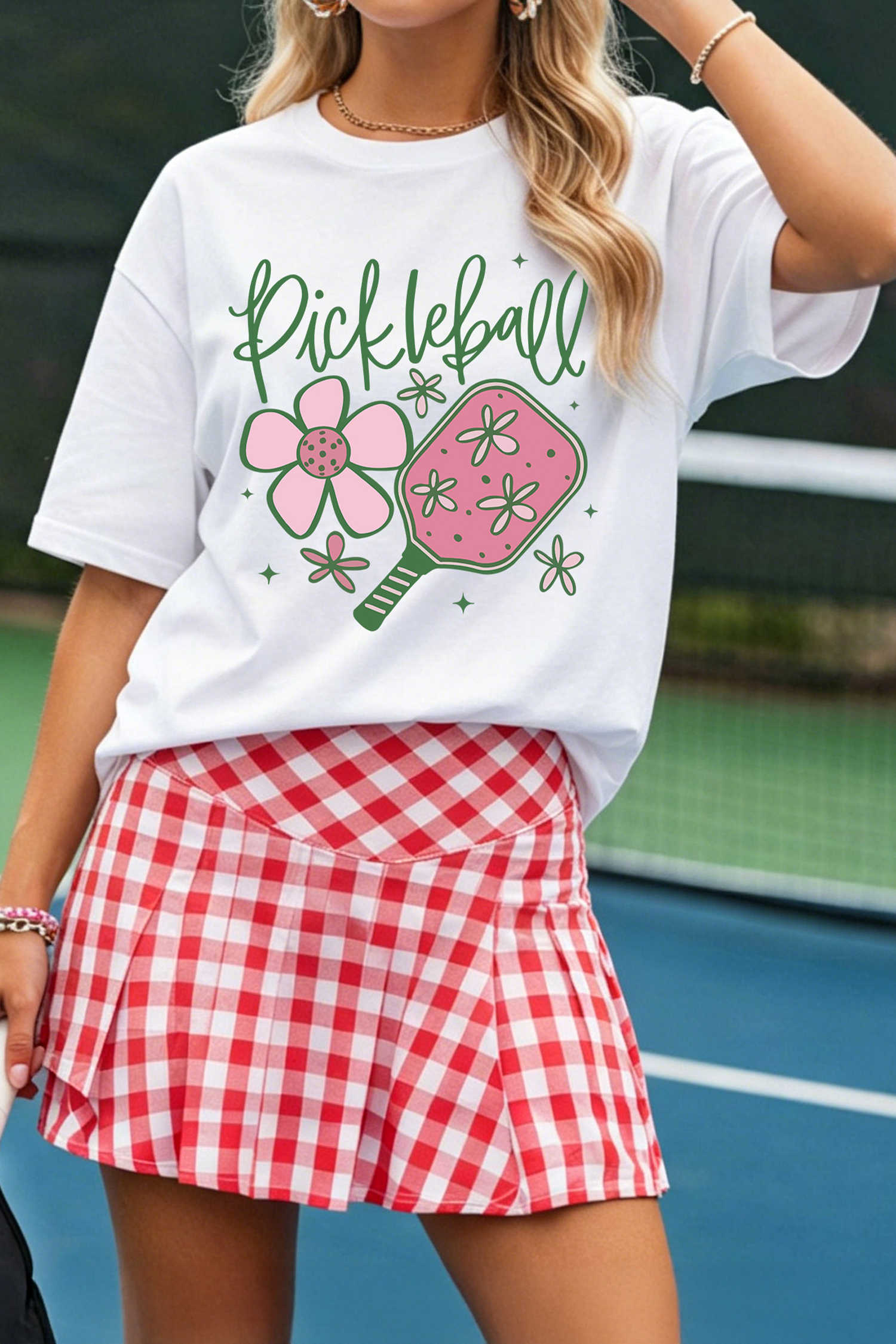 White Pickleball Sweet Flower Printed T Shirt