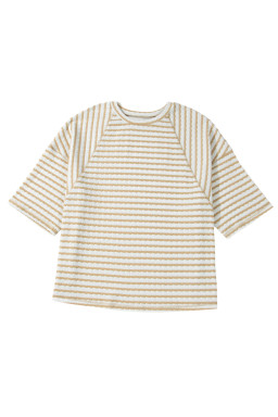 Apricot Stripe Plus Size Textured Patchwork Detail Half Sleeve Top