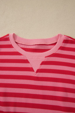 Red Stripe Puff Short Sleeve T Shirt Matching Shorts Set