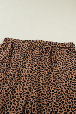 Brown Plus Size Leopard Loose Top Pleated Pants Set