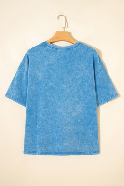 Blue USA Chenille Patch Graphic Retro Washed Cotton T Shirt