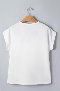 White Floral Patchwork Short Sleeve Viscose Blend Blouse