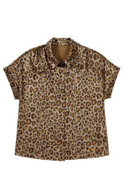 Gold Plus Size Leopard Print Short Sleeve Dolman Shirt