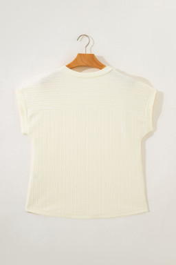 Beige Twisted Texture Knit V Neck T Shirt