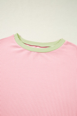 Gossamer Pink Corded Colorblock Crewneck Tee
