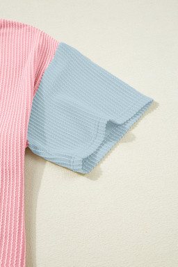 Gossamer Pink Corded Colorblock Crewneck Tee