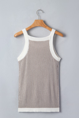 Pale Khaki Contrast Trim Ribbed Knit Sweater Tank Top