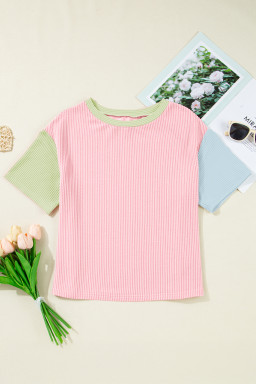 Gossamer Pink Corded Colorblock Crewneck Tee