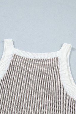 Pale Khaki Contrast Trim Ribbed Knit Sweater Tank Top