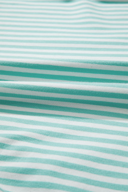 Green Stripe Cuffed Sleeve Contrast Mock Neck Tee Casual 2pcs Short Set