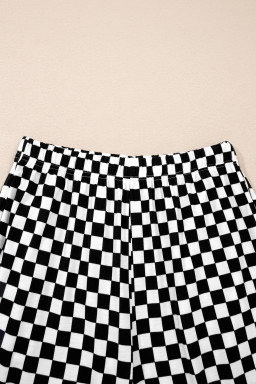 Black Checkered Print Half Sleeve Tee 2pcs Lounge Pant Set