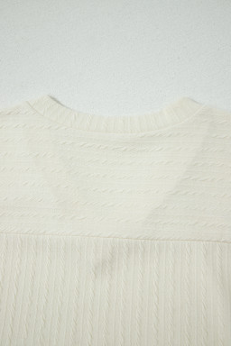 Beige Twisted Texture Knit V Neck T Shirt