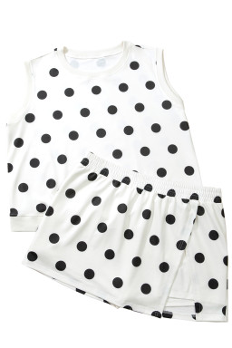 White Plus Size Polka Dot Printed Tank Split Skort 2pcs Outfit