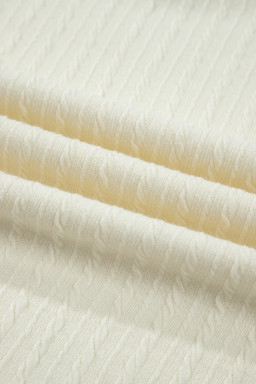 Beige Twisted Texture Knit V Neck T Shirt