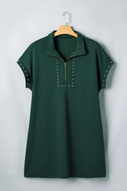 Evergreen Plus Size Glow Studded Zip up T Shirt Dress with Pockets