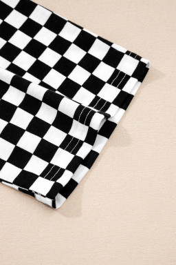 Black Checkered Print Half Sleeve Tee 2pcs Lounge Pant Set