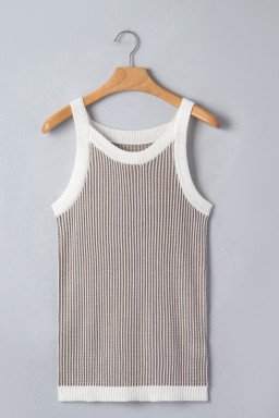 Pale Khaki Contrast Trim Ribbed Knit Sweater Tank Top
