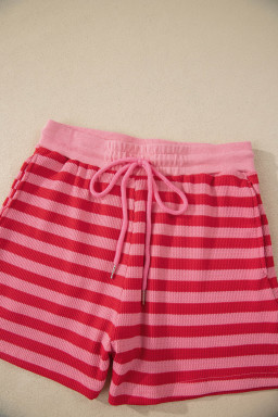 Red Stripe Puff Short Sleeve T Shirt Matching Shorts Set