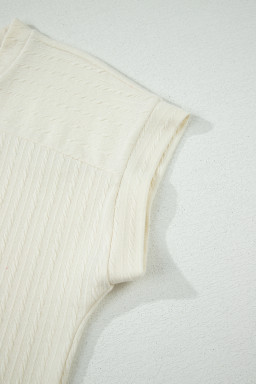 Beige Twisted Texture Knit V Neck T Shirt