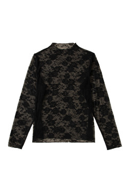 Black Plus Size Floral Mesh Long Sleeve Top