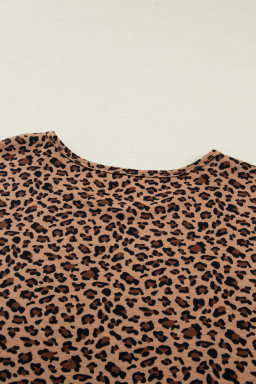 Brown Plus Size Leopard Loose Top Pleated Pants Set