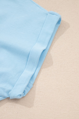 Beau Blue Solid Color Cropped Tank Top and Jogger Pants Set