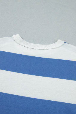 Blue Stripe Raw Seam Shoulder Detail Casual Tee Dress