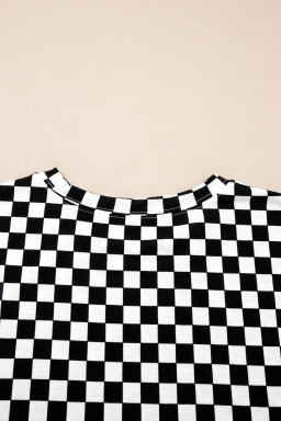Black Checkered Print Half Sleeve Tee 2pcs Lounge Pant Set