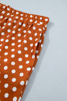 Brown Polka Dot Print Dropped Shoulder Tee Plus Size Short Set