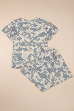 Multicolour Retro Camouflage Print Plus Size 2pcs Outfit