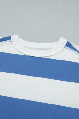 Blue Stripe Raw Seam Shoulder Detail Casual Tee Dress
