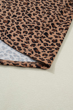 Brown Plus Size Leopard Loose Top Pleated Pants Set