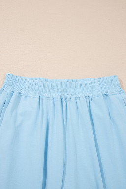 Beau Blue Solid Color Cropped Tank Top and Jogger Pants Set