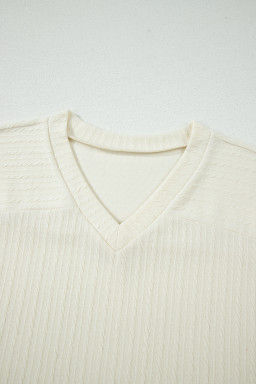 Beige Twisted Texture Knit V Neck T Shirt